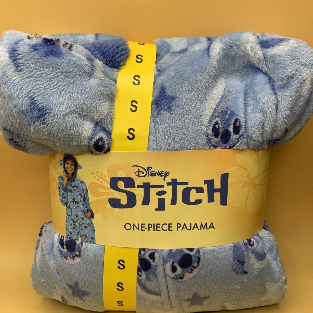New In Package  Disney Women's Stitch One-piece Pajama Blue Small With Hood
